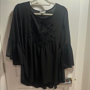 Lovesick Black Ruffled V-Neck Tunic Blouse